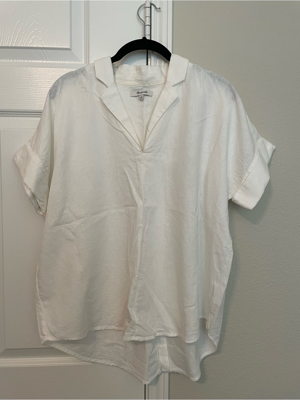 Madewell White Linen-Blend V-Neck Short Sleeve Tunic